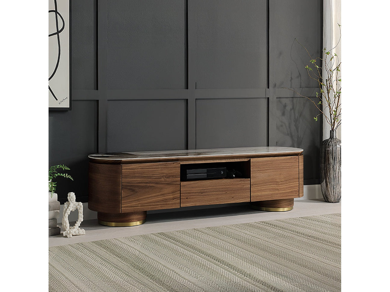 Willene Walnut Tv Stand W/Ceramic - Ornate Home