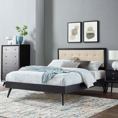 Willow Black/Beige Wood Queen Platform Bed With Splayed Legs - Ornate Home