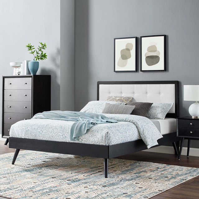 Willow Black/White Wood Queen Platform Bed With Splayed Legs - Ornate Home