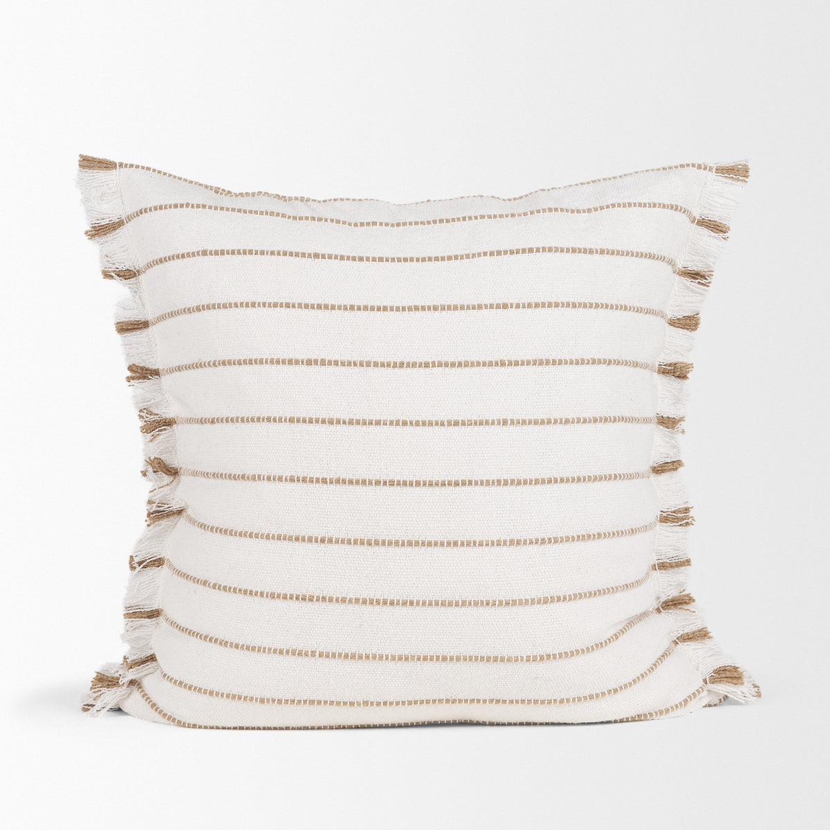 Willow Cream/Camel 20x20 Square Pillow Cover with Non-Allergen Filler - Ornate Home