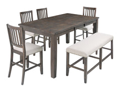 Willow Creek Brown/Cream Ext Counter Dining Table w/ 4 Stools, Bench - Ornate Home