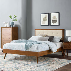 Willow Walnut/Beige Wood Queen Platform Bed With Splayed Legs - Ornate Home