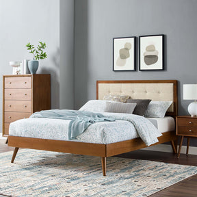 Willow Walnut/Beige Wood Queen Platform Bed With Splayed Legs - Ornate Home
