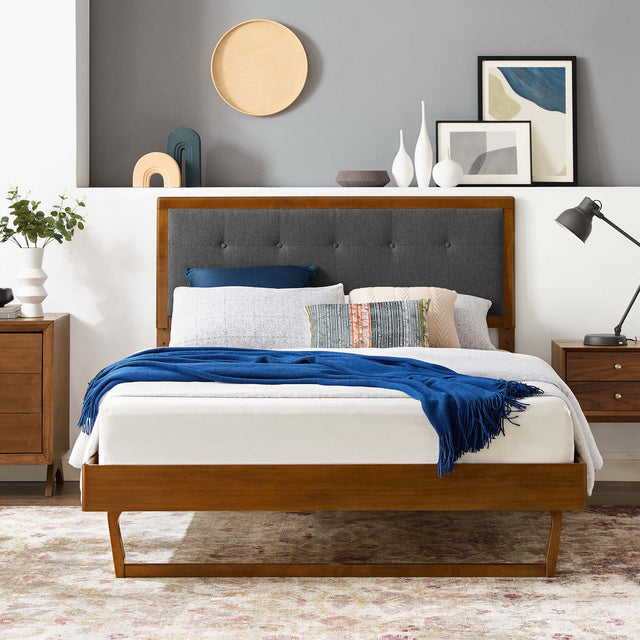 Willow Walnut/Charcoal Wood King Platform Bed With Angular Frame - Ornate Home