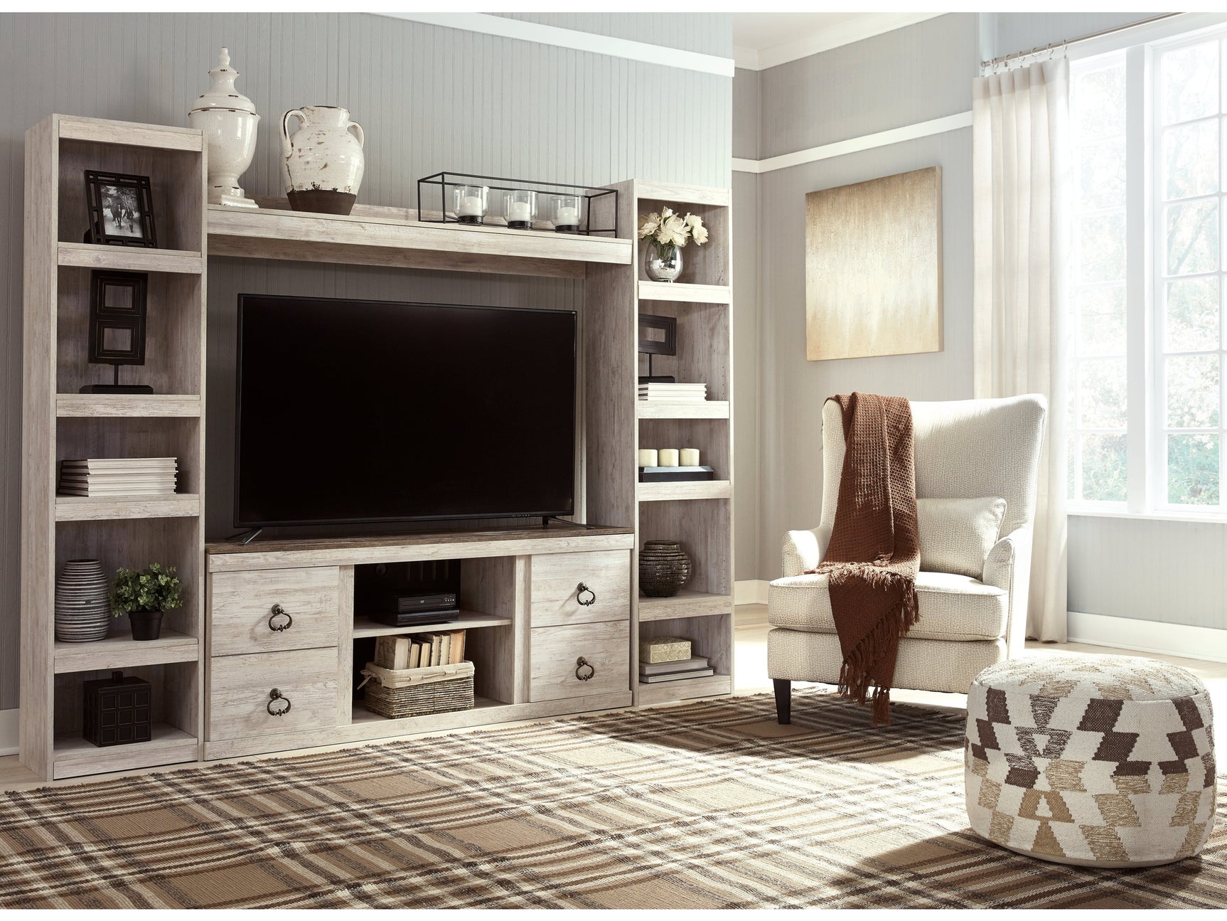 Willowton Whitewash 4-Piece Entertainment Center (Online Special Price) - Ornate Home