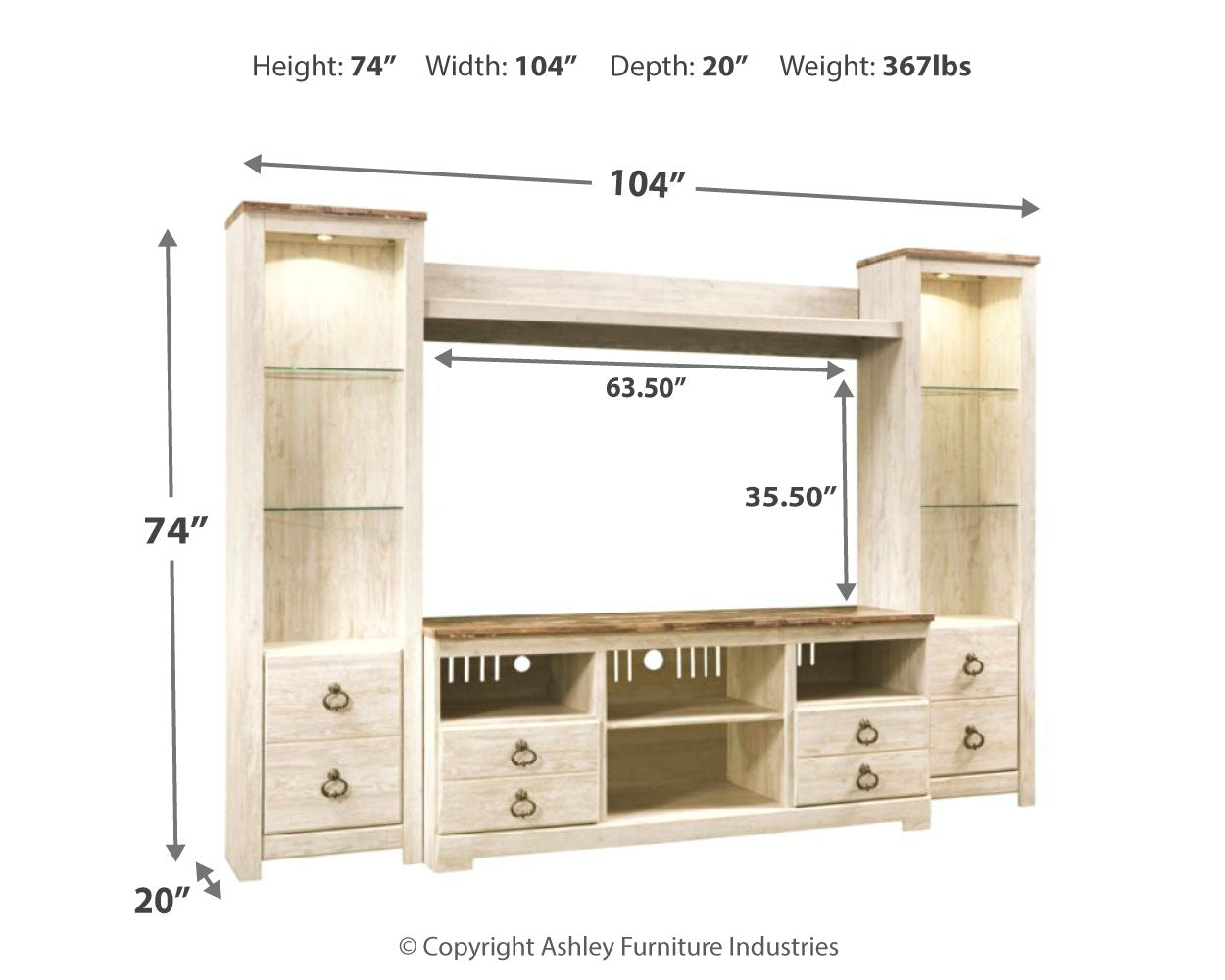 Willowton Whitewash 4-Piece Entertainment Center (Online Special Price) - Ornate Home