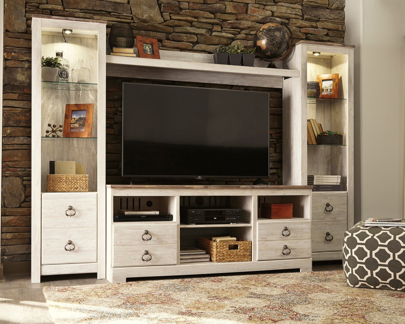 Willowton Whitewash 4-Piece Entertainment Center - Ornate Home