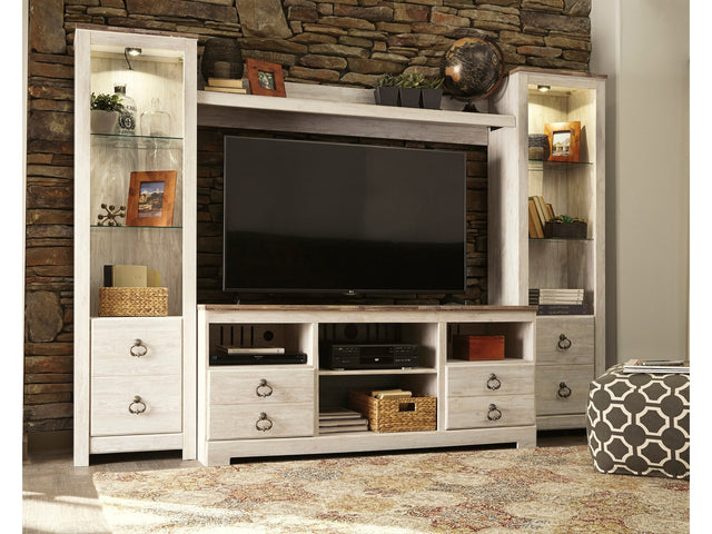 Willowton Whitewash 4-Piece Entertainment Center - Ornate Home