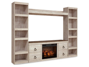 Willowton Whitewash 4-Piece Entertainment Center w/Electric Fireplace (Online Special Price) - Ornate Home