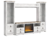 Willowton Whitewash 4-Piece Entertainment Center with Electric Fireplace (Online Special Price) - Ornate Home