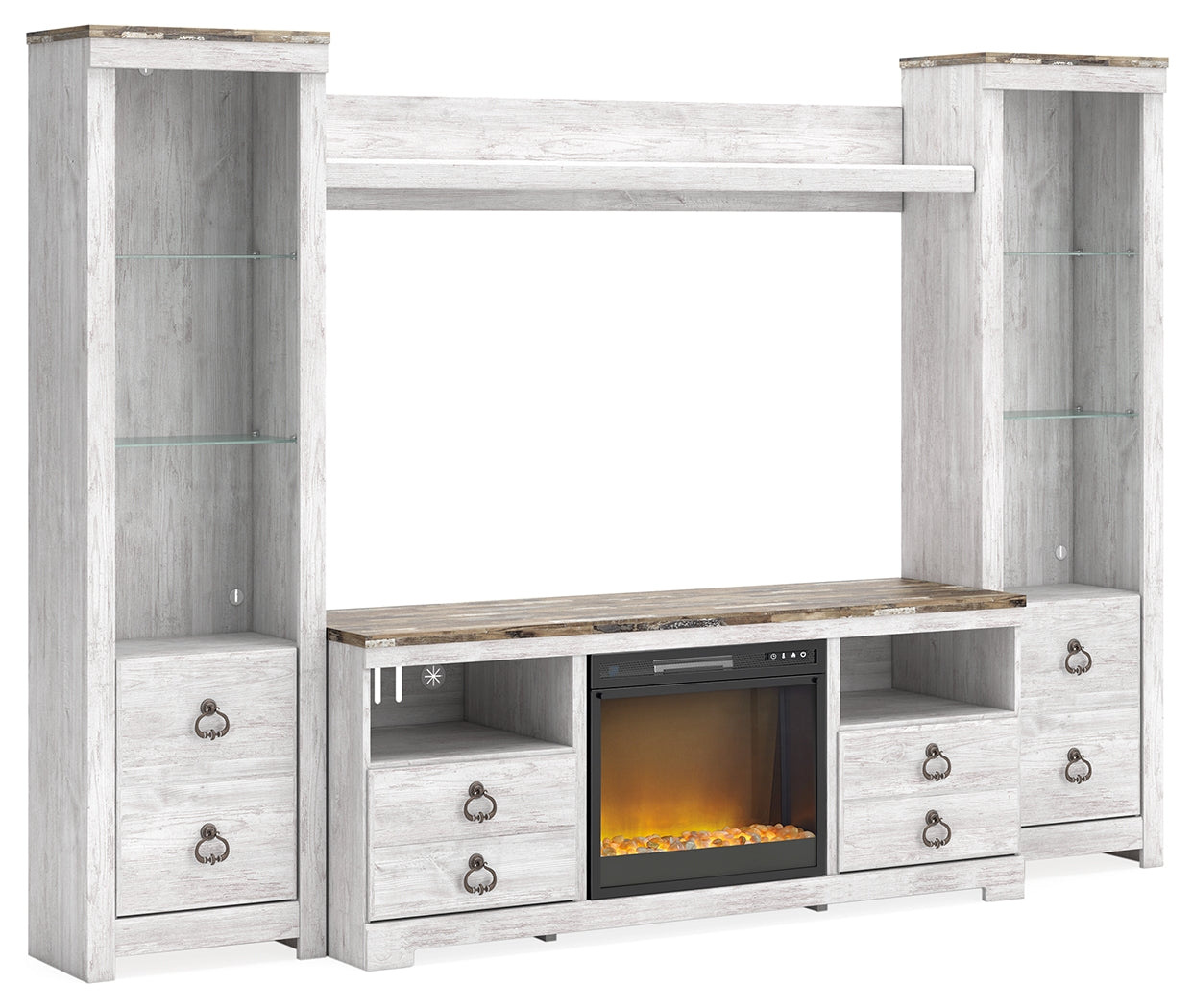Willowton Whitewash 4-Piece Entertainment Center with Electric Fireplace - Ornate Home