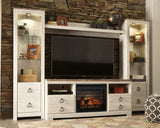 Willowton Whitewash 4-Piece Entertainment Center with Electric Fireplace - Ornate Home