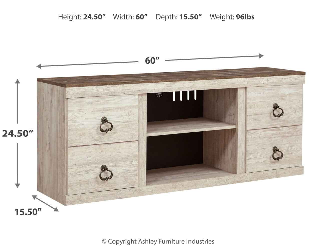 Willowton Whitewash 60" TV Stand (Online Special Price) - Ornate Home