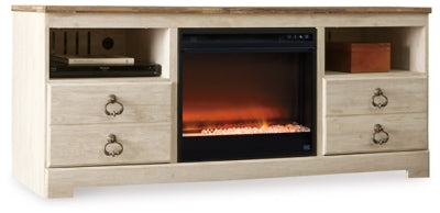 Willowton Whitewash 64" TV Stand with Electric Fireplace (Online Special Price) - Ornate Home