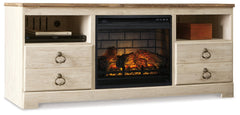 Willowton Whitewash 64" TV Stand with Electric Fireplace - Ornate Home