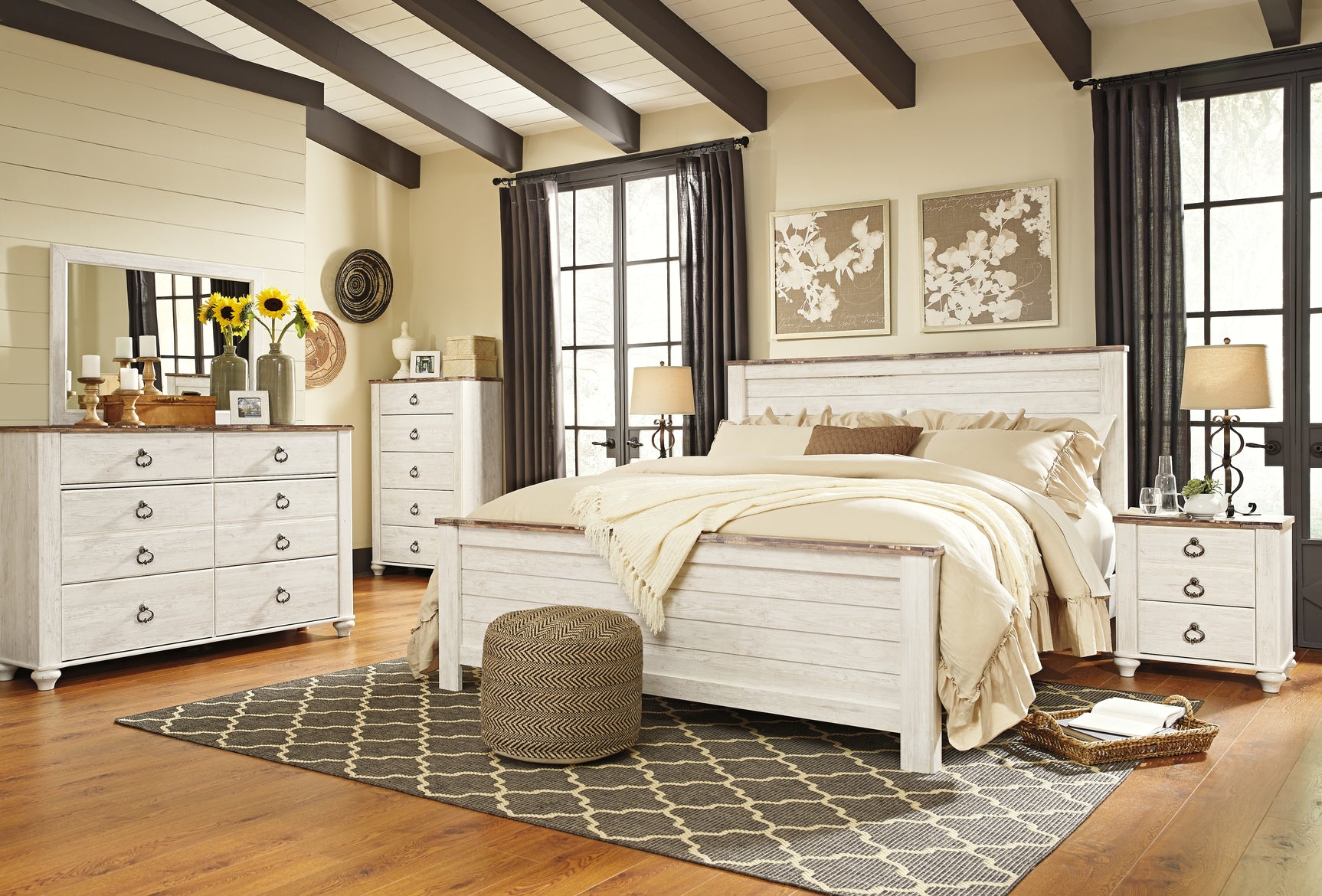 Willowton Whitewash California King Panel Bed (Online Special Price) - Ornate Home