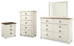 Willowton Whitewash Dresser, Mirror, Chest and Nightstand - Ornate Home
