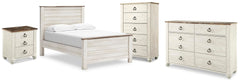 Willowton Whitewash Full Panel Bed, Dresser, Chest and Nightstand - Ornate Home