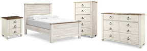 Willowton Whitewash Full Panel Bed, Dresser, Chest and Nightstand - Ornate Home