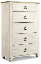 Willowton Whitewash Full Panel Bed, Dresser, Chest and Nightstand - Ornate Home