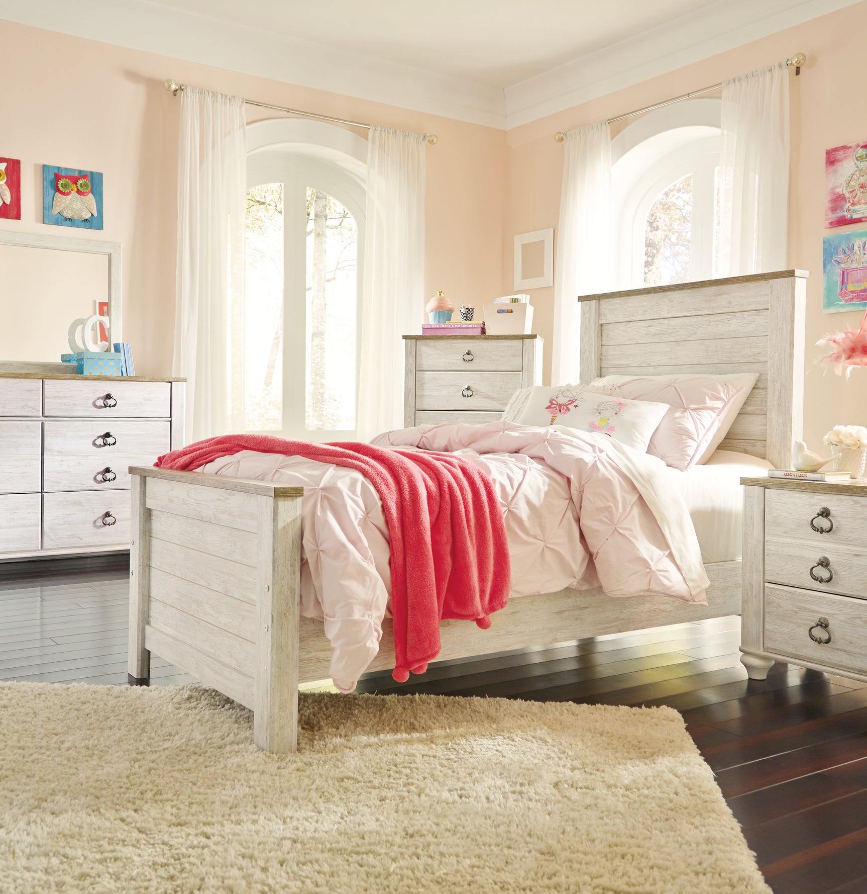 Willowton Whitewash Full Panel Bed - Ornate Home