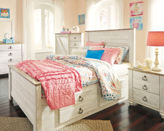 Willowton Whitewash Full Panel Bed with 2 Storage Drawers - Ornate Home