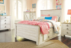 Willowton Whitewash Full Panel Bed with 2 Storage Drawers - Ornate Home