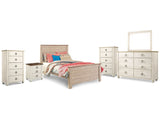 Willowton Whitewash Full Panel Bedroom Set with Dresser, Mirror, 2 Chests and nightstand (Online Special Price) - Ornate Home