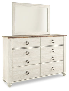 Willowton Whitewash Full Panel Bedroom Set with Dresser, Mirror, Chest and Nightstand - Ornate Home