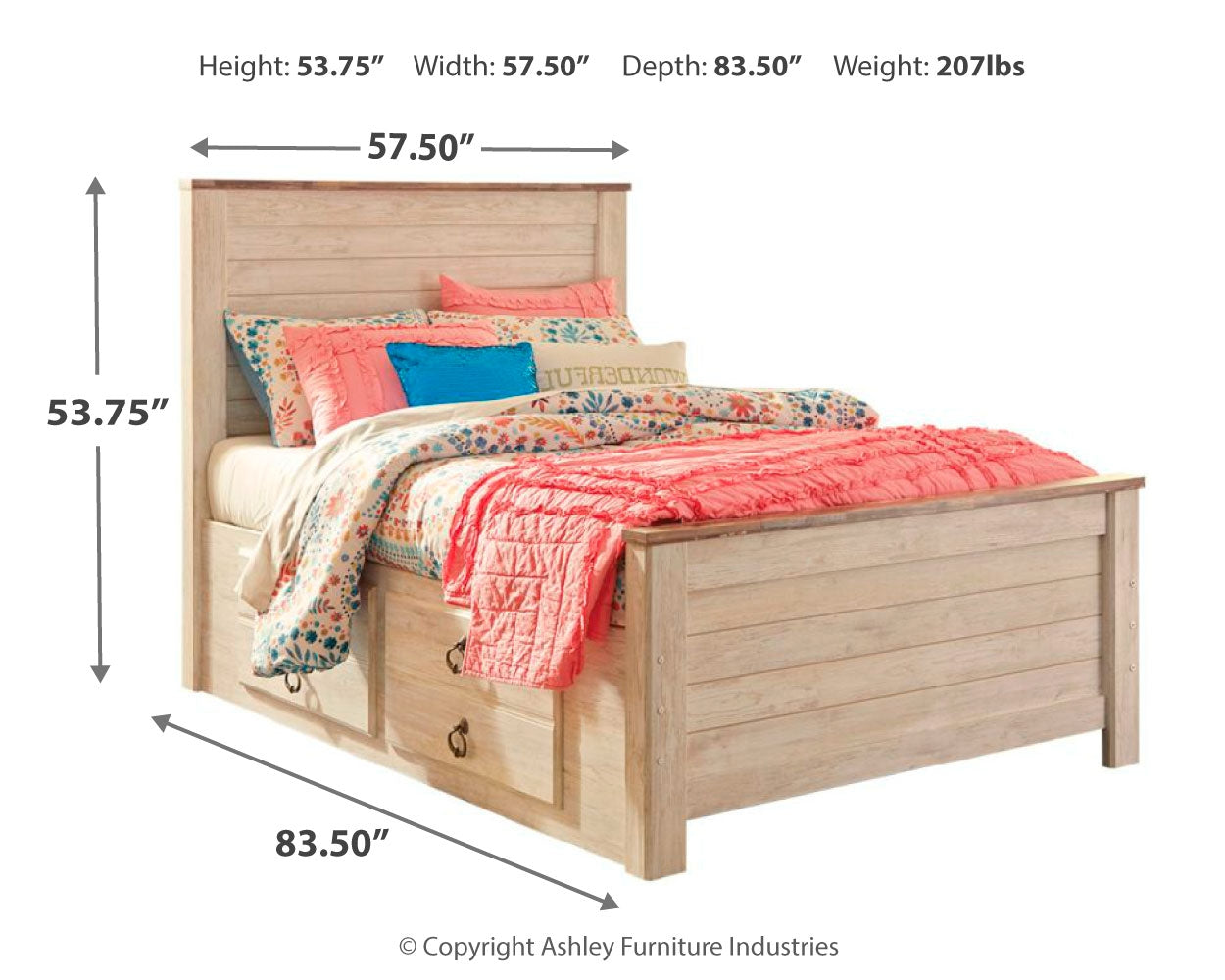 Willowton Whitewash Full Panel Bedroom Set with Storage, Dresser and Mirror (Online Special Price) - Ornate Home