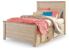Willowton Whitewash Full Panel Bedroom Set with Storage, Dresser and Mirror - Ornate Home