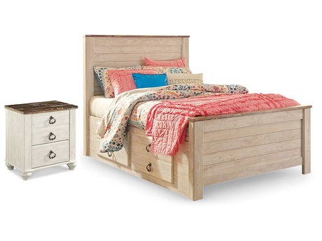 Willowton Whitewash Full Panel Bedroom Set with Storage and Nightstand - Ornate Home