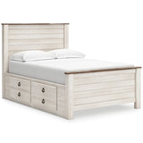 Willowton Whitewash Full Panel Bedroom Set with storage, Dresser, Mirror, Chest and Nightstand (Online Special Price) - Ornate Home