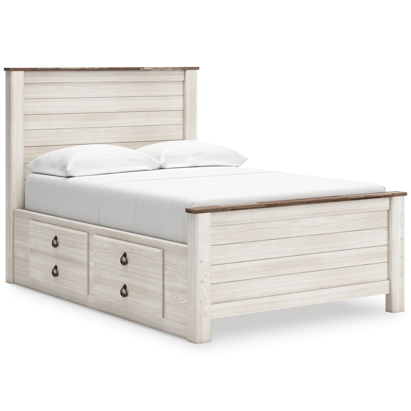 Willowton Whitewash Full Panel Bedroom Set with storage, Dresser, Mirror, Chest and Nightstand (Online Special Price) - Ornate Home