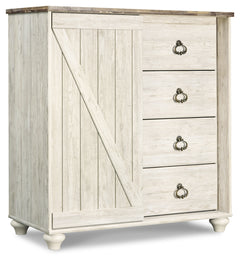 Willowton Whitewash King Panel Bed, Dresser, Mirror, Chest and Nightstand - Ornate Home