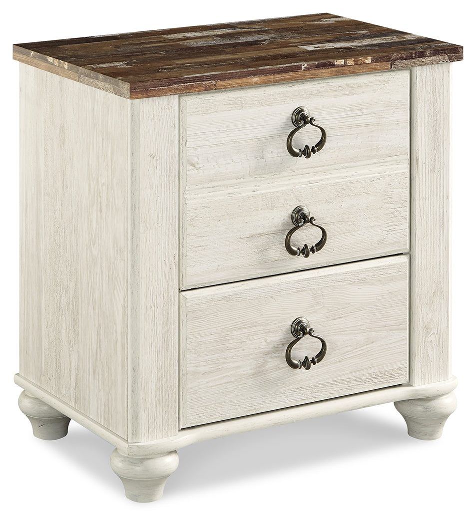 Willowton Whitewash King Panel Bed, Dresser, Mirror, Chest and Nightstand - Ornate Home