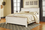 Willowton Whitewash King Panel Bed, Dresser, Mirror, Chest and Nightstand - Ornate Home