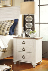 Willowton Whitewash King Panel Bed, Dresser, Mirror, Chest and Nightstand - Ornate Home