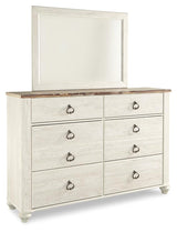 Willowton Whitewash King Panel Bed, Dresser, Mirror and 2 Nightstands - Ornate Home