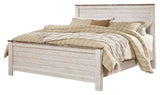 Willowton Whitewash King Panel Bed, Dresser, Mirror and 2 Nightstands - Ornate Home