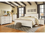 Willowton Whitewash King Panel Bedroom Set with Dresser, Mirror, Chest and 2 Nightstands (Online Special Price) - Ornate Home