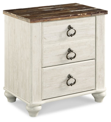 Willowton Whitewash King Panel Bedroom Set with Dresser, Mirror, Chest and 2 Nightstands (Online Special Price) - Ornate Home