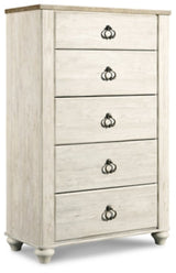 Willowton Whitewash King Panel Bedroom Set with Dresser, Mirror, Chest and 2 Nightstands (Online Special Price) - Ornate Home