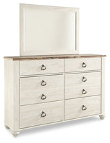 Willowton Whitewash King Panel Bedroom Set with Dresser, Mirror, Chest and 2 Nightstands (Online Special Price) - Ornate Home