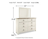 Willowton Whitewash King Panel Bedroom Set with Dresser, Mirror, Chest and 2 Nightstands - Ornate Home