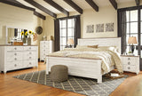 Willowton Whitewash King Panel Bedroom Set with Dresser, Mirror, and Nightstand - Ornate Home