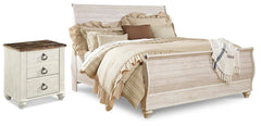 Willowton Whitewash King Sleigh Bed and Nightstand - Ornate Home