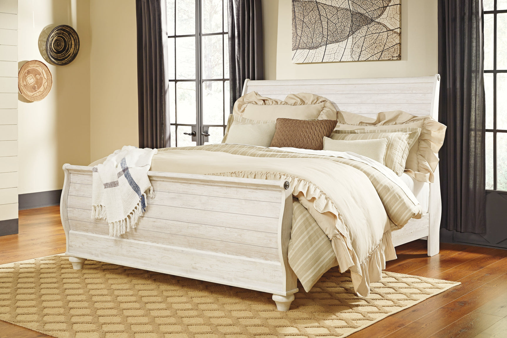 Willowton Whitewash King Sleigh Bedroom Set with Dresser, Mirror and Chest (Online Special Price) - Ornate Home