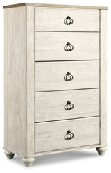 Willowton Whitewash King Sleigh Bedroom Set with Dresser, Mirror and Chest (Online Special Price) - Ornate Home