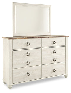Willowton Whitewash King Sleigh Bedroom Set with Dresser, Mirror and Chest - Ornate Home
